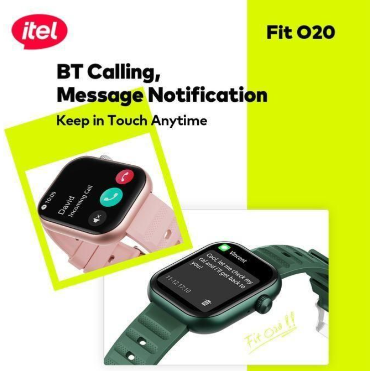 itel Smart Watch Fit O20 – 2.04" HD Display, IP68 Waterproof, AI-Powered Watch Faces, BT 5.3, Extra Strap, Smartwatches
