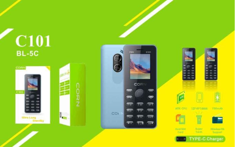 Corn C101, Super Torch, Dual SIM, 1150mAh TYPE C Charger  Featured Phones