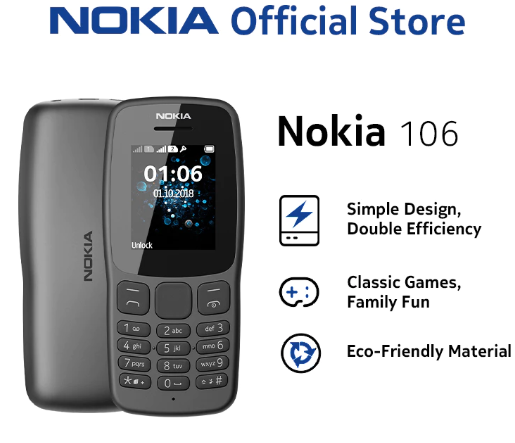 Nokia 106 Original Brand New Keypad Basic Phone 800 mAh Dual Sim Featured Phones