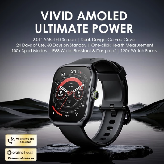 oraimo Watch Nova AM 2.01" AMOLED Screen Curved Cover Smart Watch