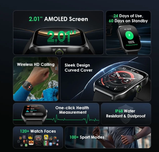 oraimo Watch Nova AM 2.01" AMOLED Screen Curved Cover Smart Watch