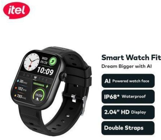 itel Smart Watch Fit O20 2.04" HD Display IP68 AI-Powered Black Smartwatches