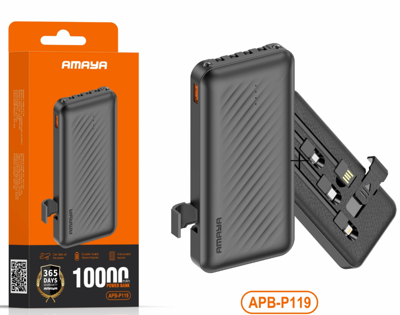 Amaya APB-P119  Power Bank 10000mAh POWER BANK WITH CHARGING CABLES