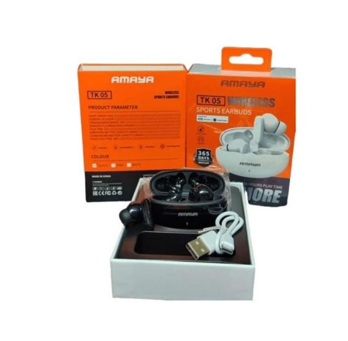 Amaya TK-05 Wireless Sports Earbuds, 20 Hours Play Time - BLACK