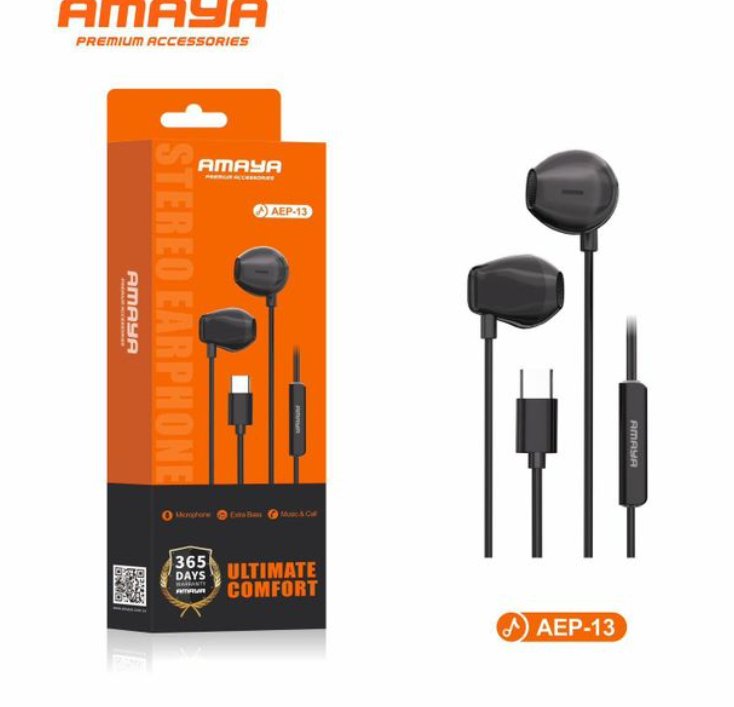 Amaya Stereo Bass Type C Earphones With Mic-AEP-13
