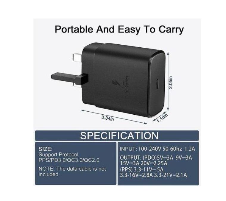 Samsung 45W Original PD Adapter USB-C Super Fast Charger. for android phones and tablet.