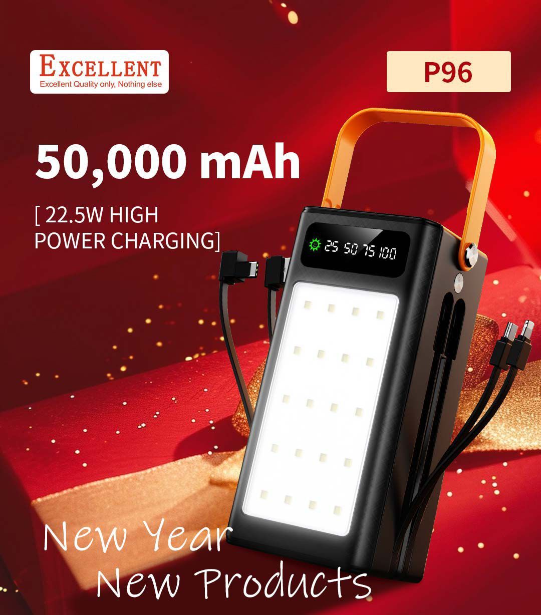 EXCELLENT P96 50000mAh FAST CHARGING POWER BANK WITH LED LIGHTINING FOR OUTDOOR CAMPING