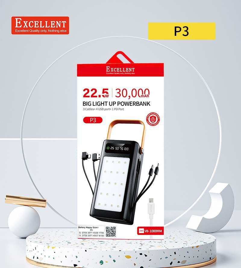 EXCELLENT P3 30000 mAh FAST CHARGING OUTDOOR POWER BANK