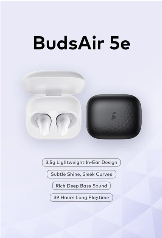 Itel TWS BudsAir 5 e, Subtle Shine Sleek Curves, Rich Deep Bass Sound, 39 Hours Long Playtime, 3.5g Lightweight In-Ear Design , Portable with a Lanyard  Bluetooth Earphones