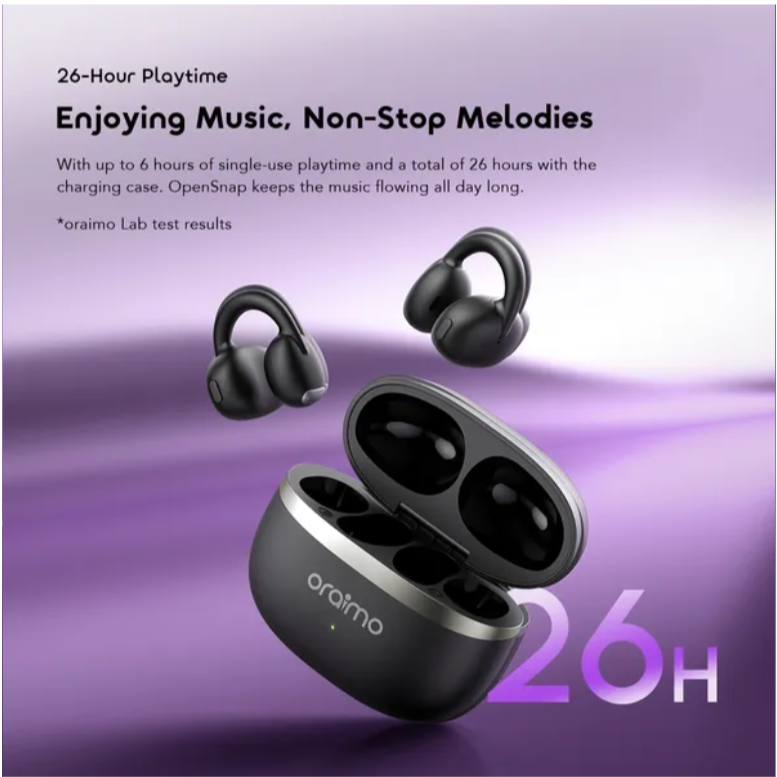 oraimo OpenSnap Clip-On True Wireless Earphones with  Comfortable and Secure Fit,  Open-Ear Bass Boost,  Noise Cancellation in Calls & Dual-device Connectivity