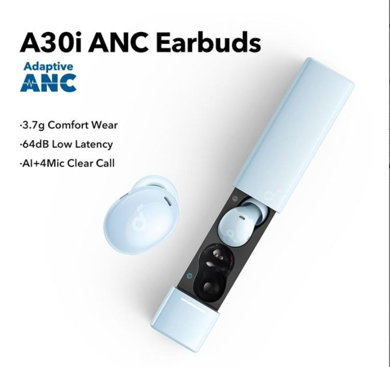 Anker Soundcore A30i Wireless Earbuds with Smart Noise Cancelling Earbuds, Lipstick-Shaped Stylish Design, Tiny, Lightweight Comfort, Clear Sound, IP54 and Bluetooth 5.4  Bluetooth Earphones
