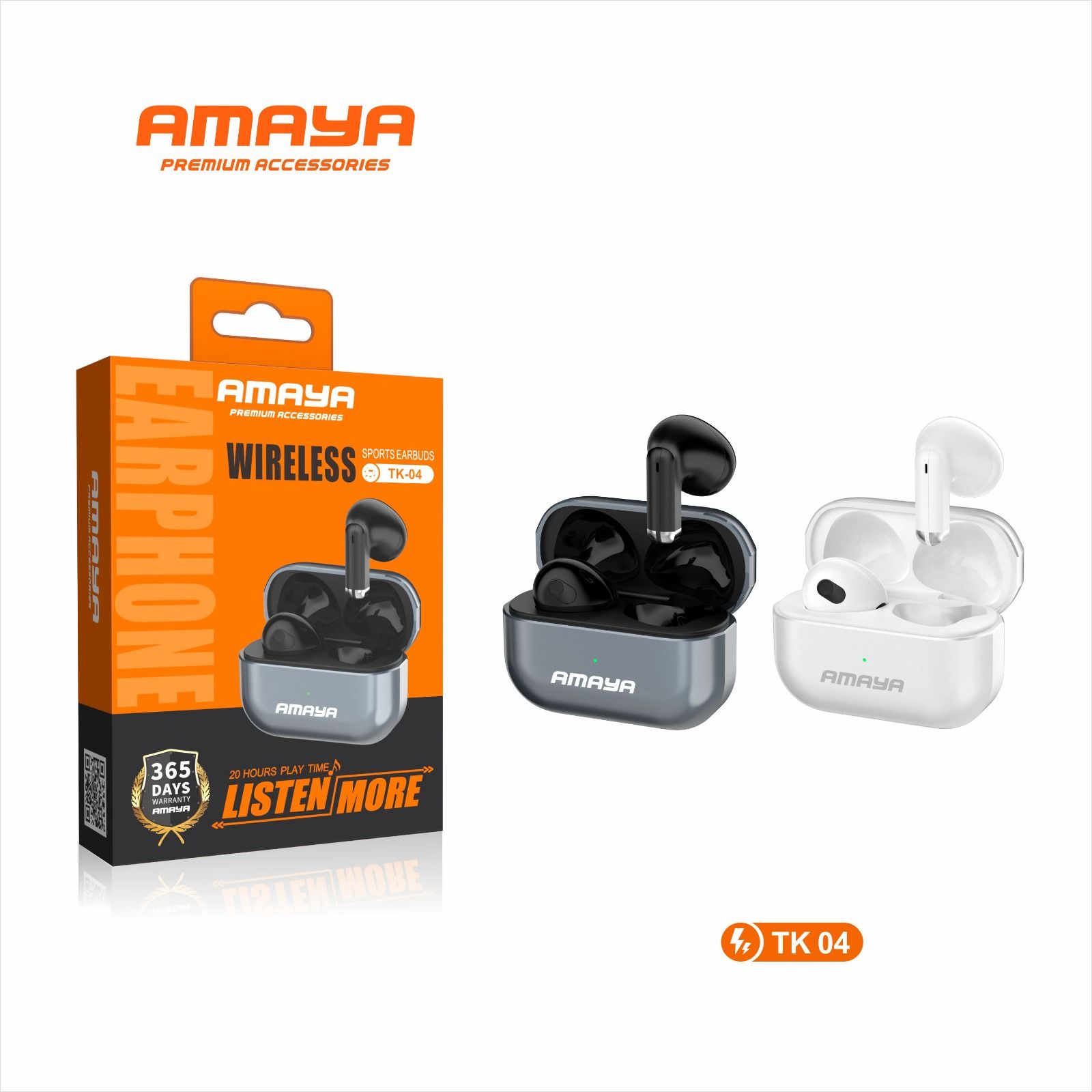 Amaya TK-04 Wireless Sports Earbuds 5.3 Bluetooth, 20 Hours Play Time  Bluetooth Earphones