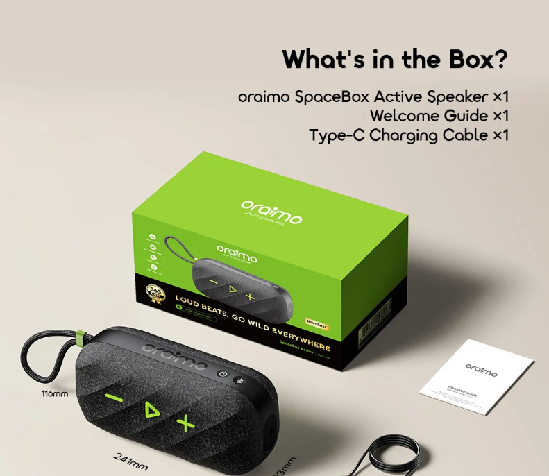 oraimo SpaceBox Active 25W Portable Speaker with FM Radio & Custom EQ Wireless Bluetooth Speaker