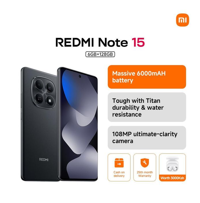 XIAOMI Redmi Note 15, 6.8", 6GB RAM + 128GB, 6000mAh, Black (25 Months Warranty) Smart Phones