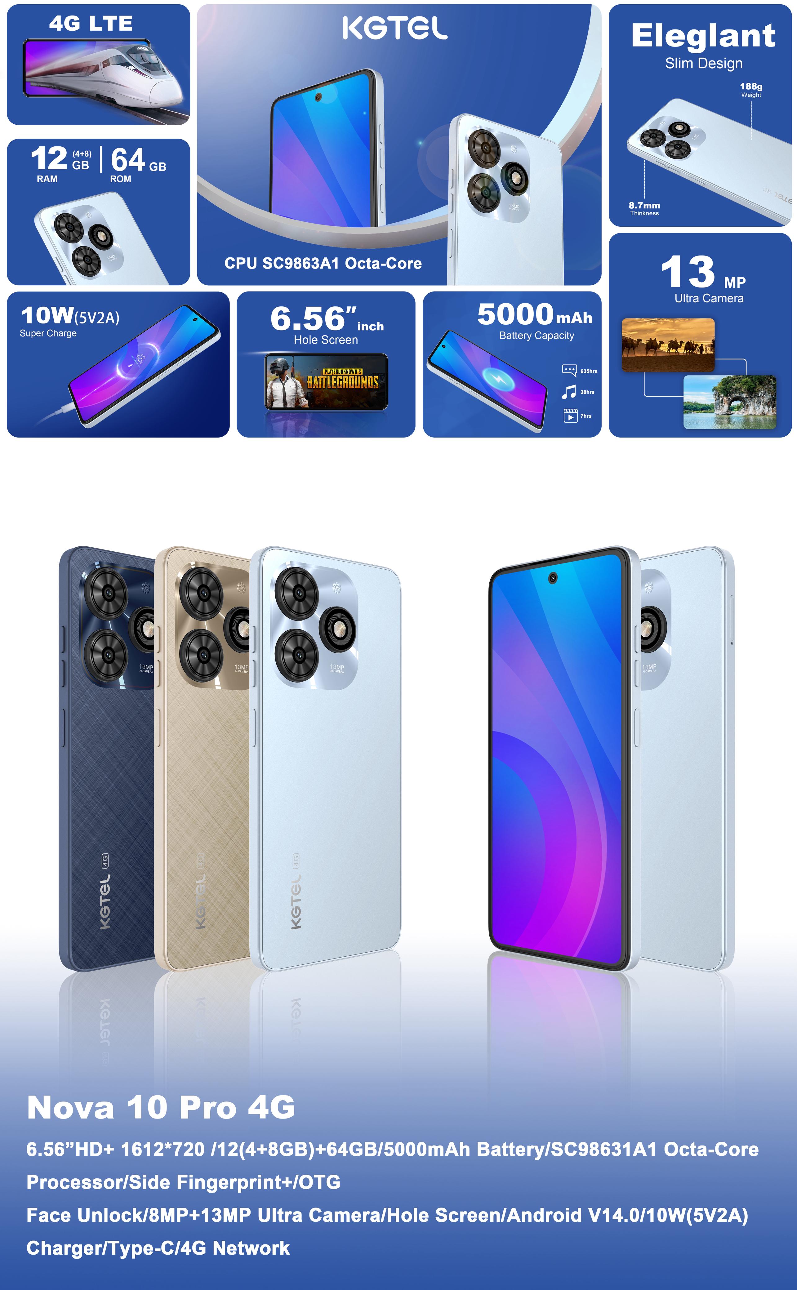 Kgtel New nova 10 pro 4G..64GB Rom and 5GB Ram. Battery 5000mAh dual sim with enabled fingerprint  Mobile Phones > Smart Phones