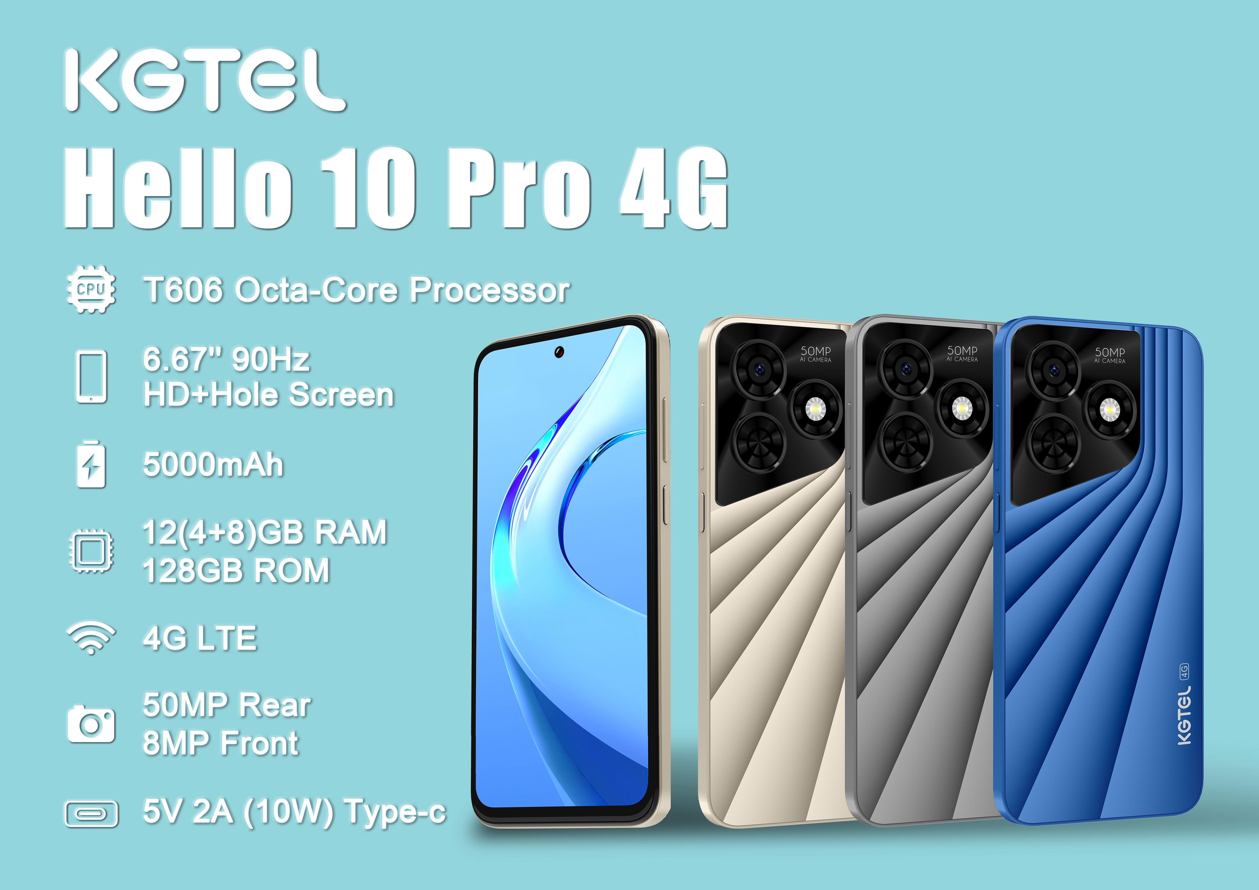 KGTEL Hallo 10 PRO 4G 128GB + 12GB(4GB+8GB) 50MP Camera 6.67 HD Full Screen 5000mAh Dual SIM Side Fingerprint Android Smart Phones