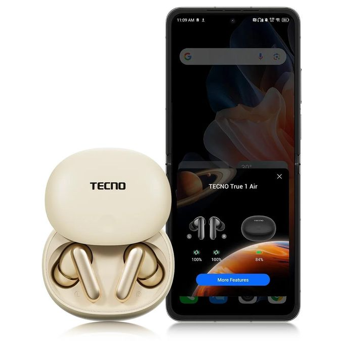 Tecno TRUE 1 Air ,TUO1 Air , Active Noise Cancellation TWS, Waterproof rate , 42dB Hybrid Noise Cancellation  Bluetooth Earphones