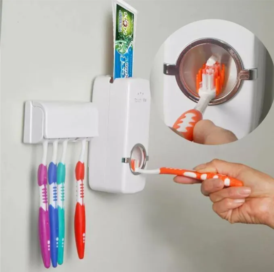 Automatic Toothpaste Dispenser Wall Mount Bathroom Accessories Toothpaste Squeezer Toothbrush Holder Toothpaste Storage