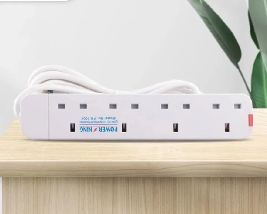 [ TODAY CLEARANCE OFFER ]Power King Commercial & Home Best 4 Way Power Extension With Long Cable // Power extenson - White