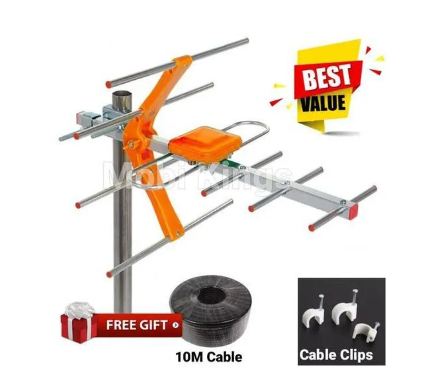 Phelistar Digital TV Aerial Plus 10mtr Cable Free Cable Clips
