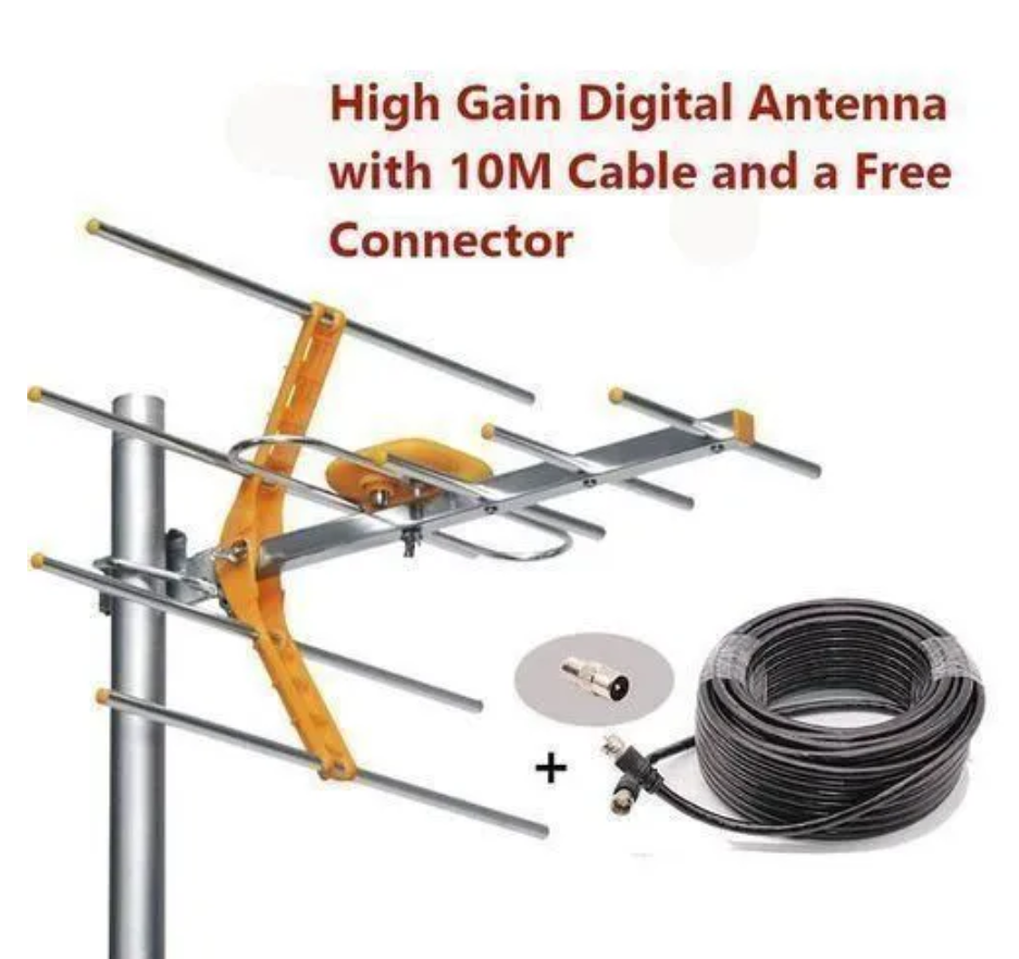 Phelistar Digital TV Aerial Plus 10mtr Cable Free Cable Clips