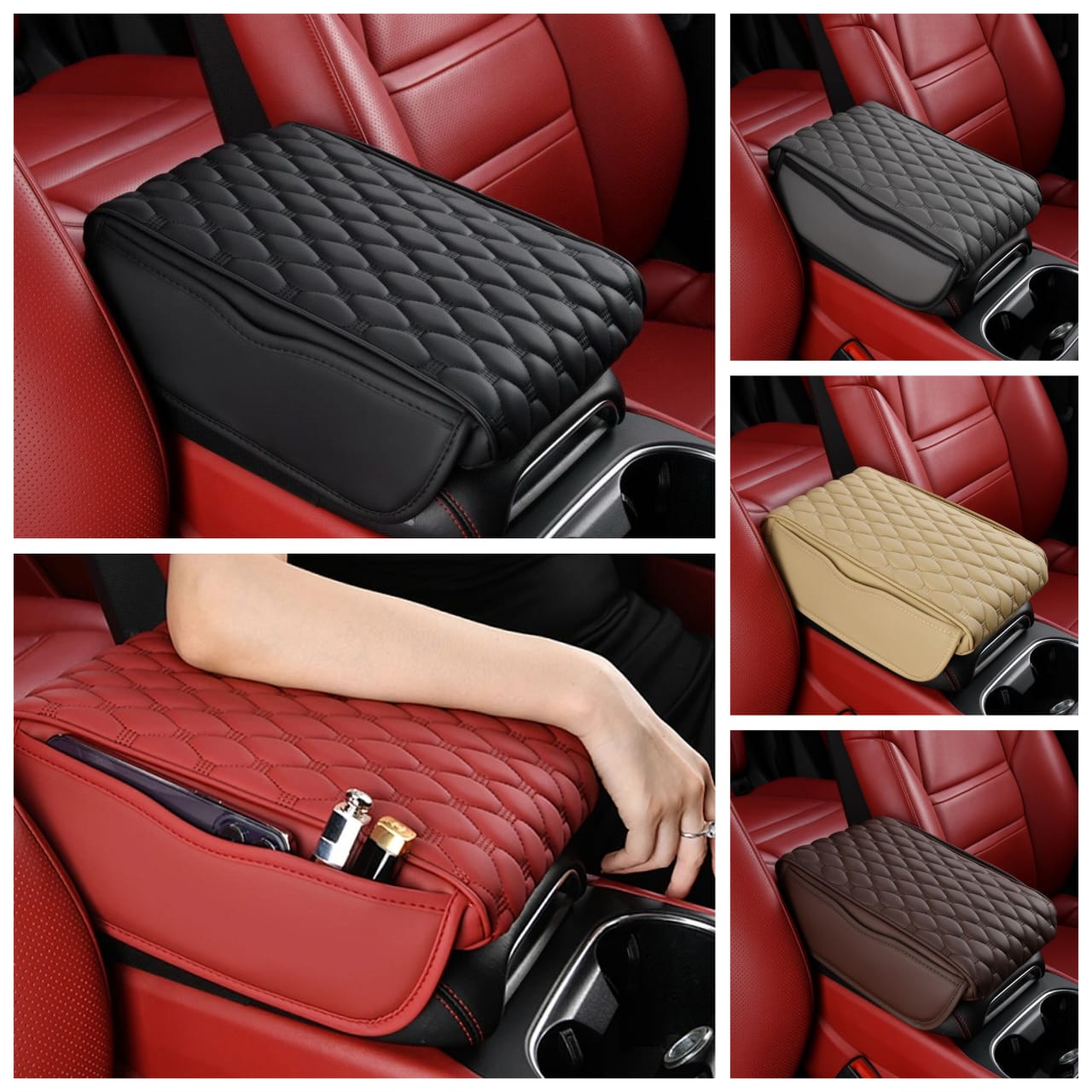 Universal car armrest pad with side storage 
 Upgraded  pad with side storage organizer 
 High quality 
 Convenient pockets
