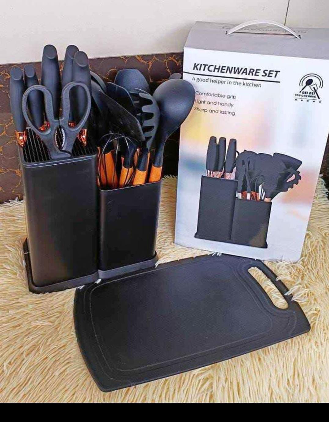 19pcs silicone cooking spoons, knifes,chopping and  holder