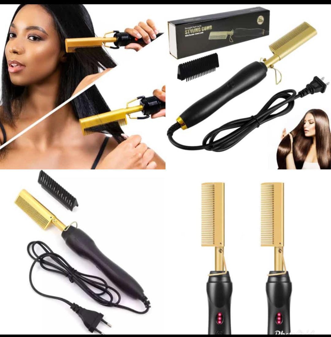 Electric Hot Comb Hair straightener brush - heat adjustment for natural hair and wigs