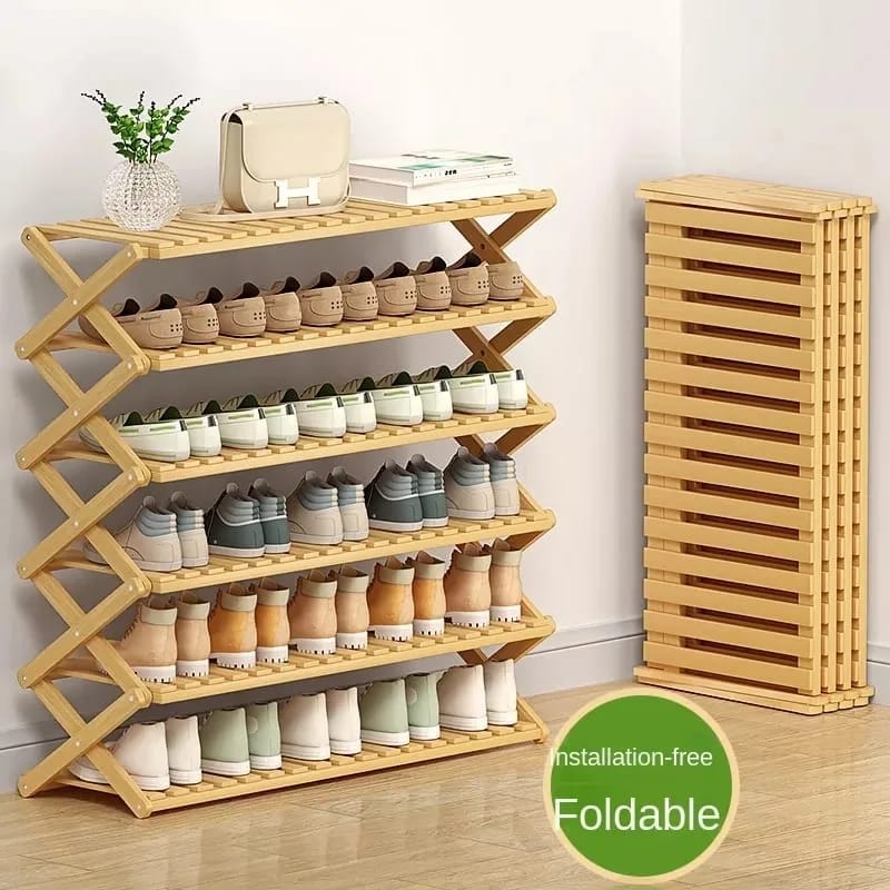 6 tier bamboo Shoe rack foldable
