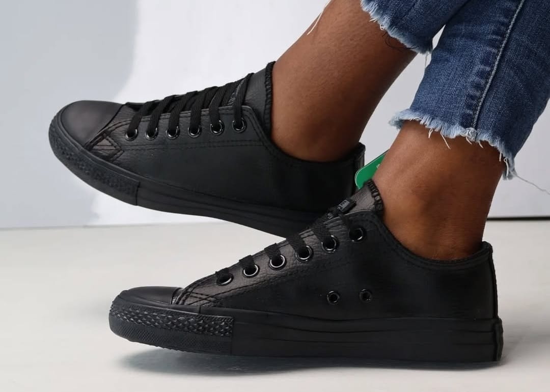 All Black Leather Converse Rubber shoes
