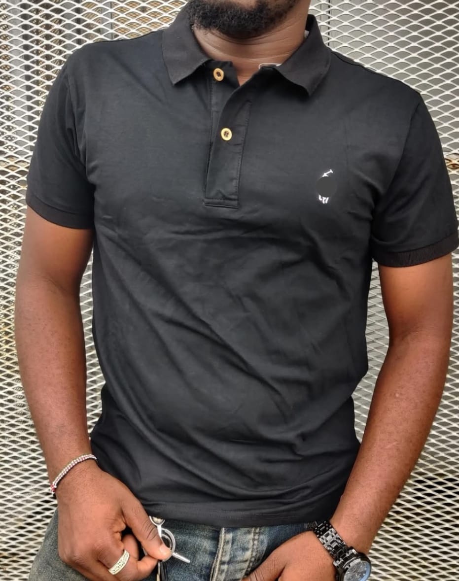 100% Heavy Duty Cotton Men Polo Tshirt- Black