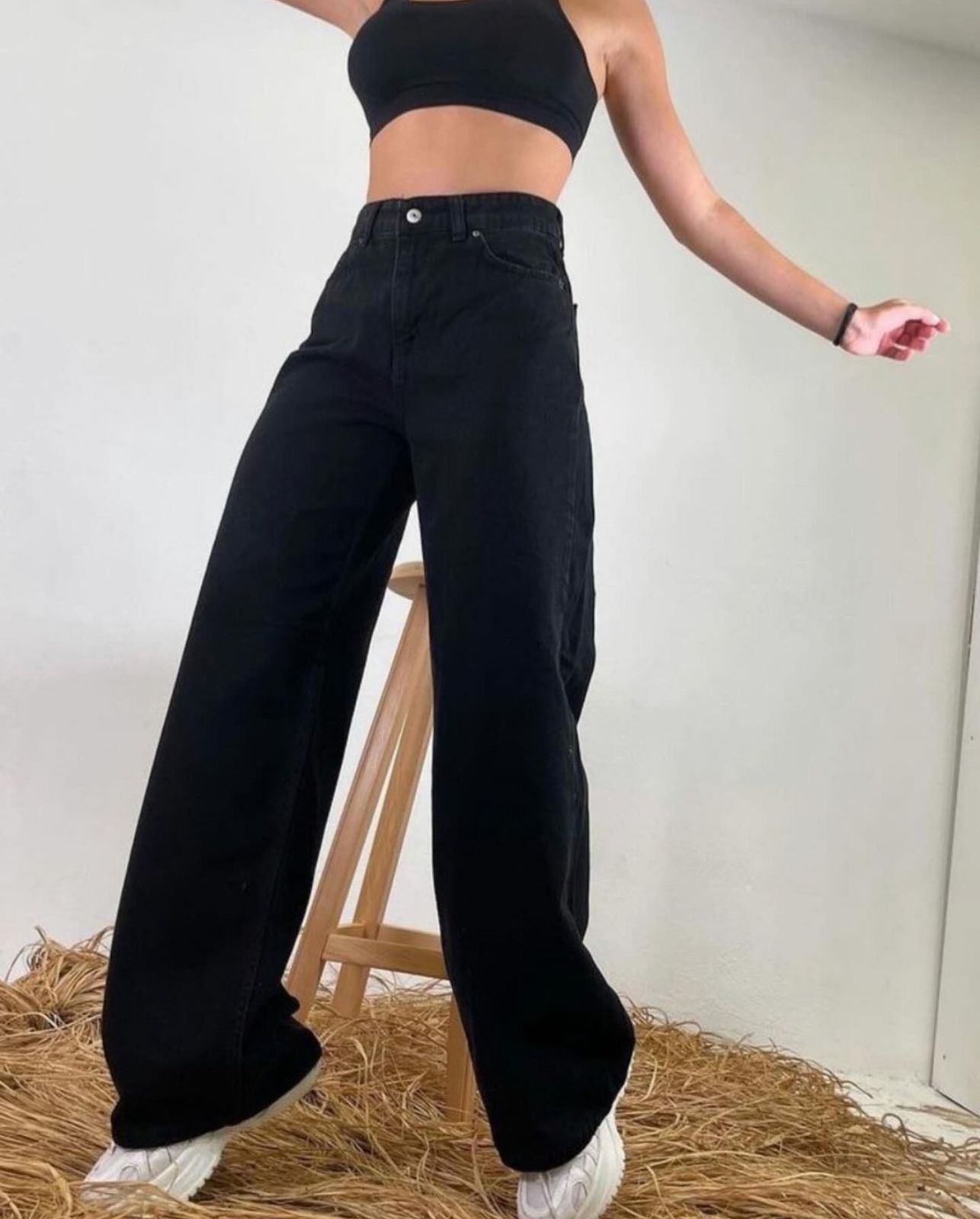 Ladies Jeans/Mummy Jeans/Straight Jeans-Black
