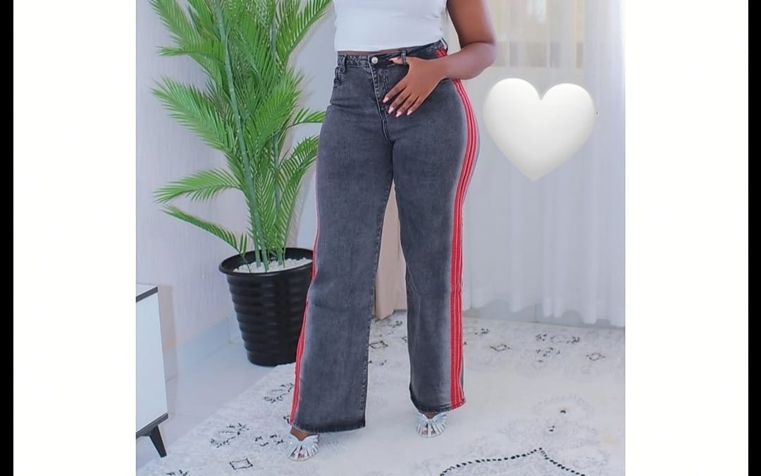 Grey Stripped Ladies Jeans/Mummy Jeans/Straight Jeans