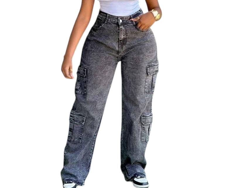 Grey Cargo Ladies Jeans/Mummy Jeans/Straight Jeans-With pockets
