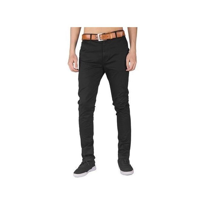 Black Men's Soft Slim Fit Khaki Trousers