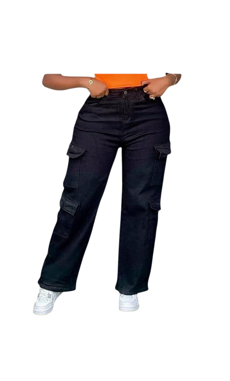 Black Cargo Ladies Jeans/Mummy Jeans/Straight Jeans-With pockets