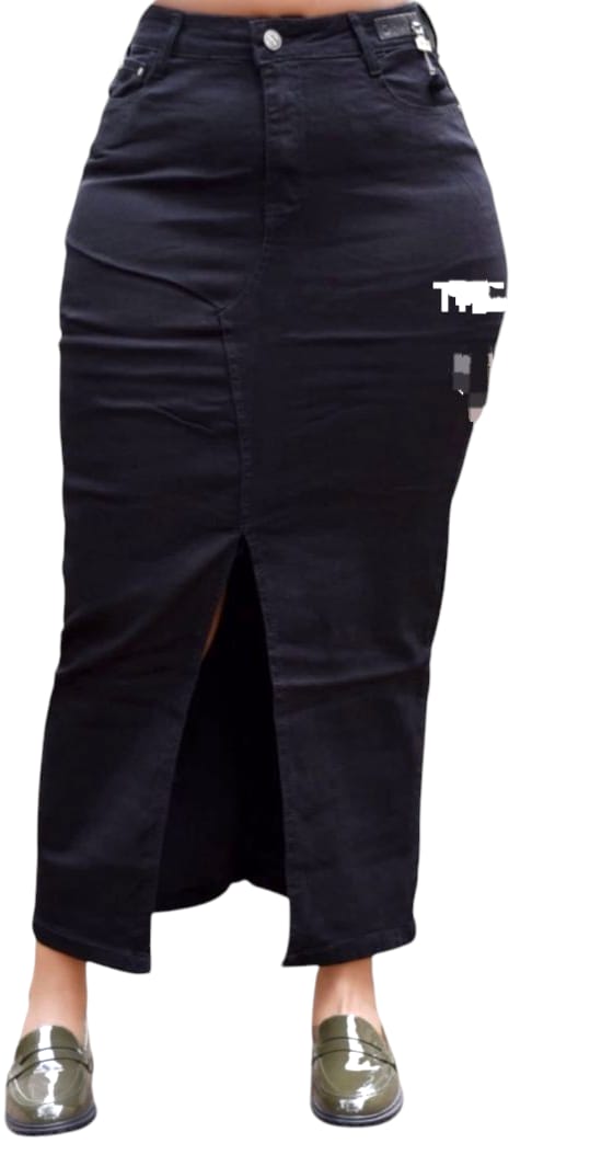 Ladies New Arrivals Denim Skirt with a slit -Black