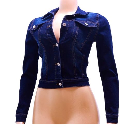 Women's Dark Blue Casual Long Sleeve Denim Jacket