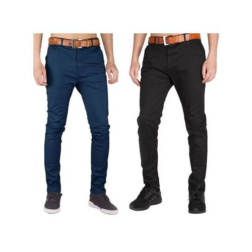 2Pack, Soft Khaki Men's Trouser Slim Fit Official Casual- Navy Blue &Black
