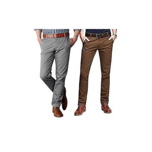2Pack, Soft Khaki Men's Trouser Slim Fit Official Casual- Grey+Brown