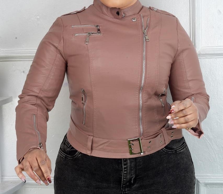 Mauve Pink Leather Asymmetrical Jacket(small fitting)