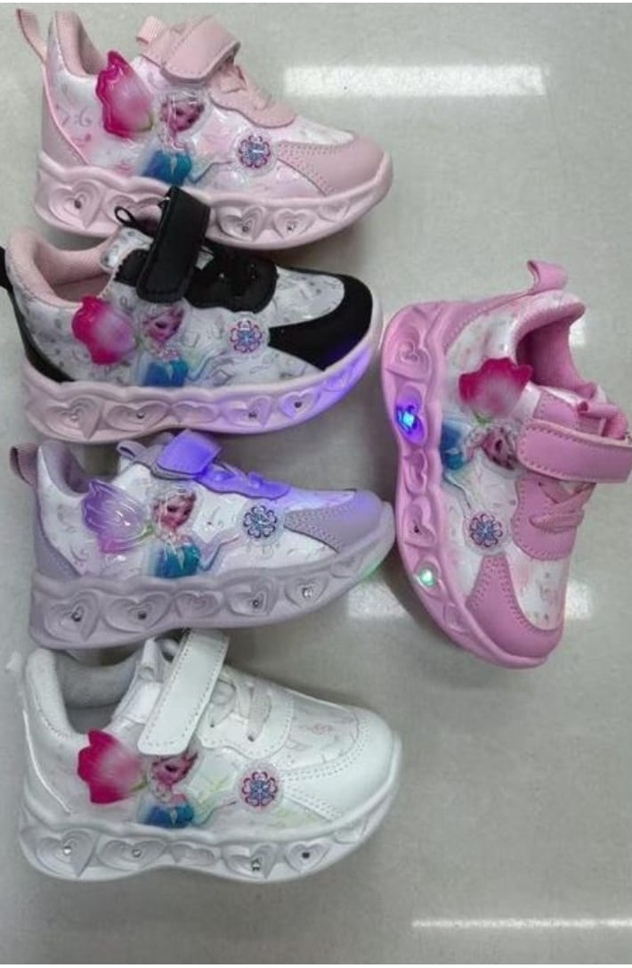 Kid Girls LED Shoes Light Up Trainers Elsa Shoes Girls Children Glitter Shoes Flashing Low Top Sneakers Flashing Shoes Girls-Assorted