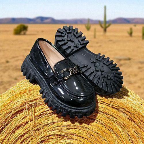 Wet Look Chunky Platform Loafers for Girls