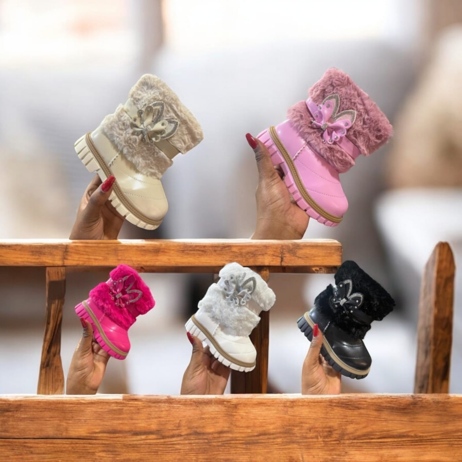 Platform Boots Adorned with a Whimsical Butterfly Embellishment and plush interior comfort-Assorted