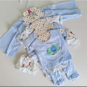 Cotton Newborn Baby Receiving Set 8pc - assorted prints Blue Boys