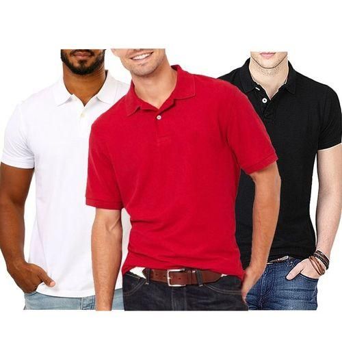 3 Men's Cotton Color Collar Polo Shirt - White,Red& Black
