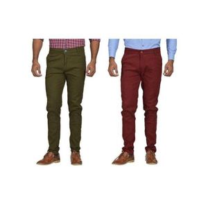 Green&Maroon Classic Comfort Khaki Trousers.