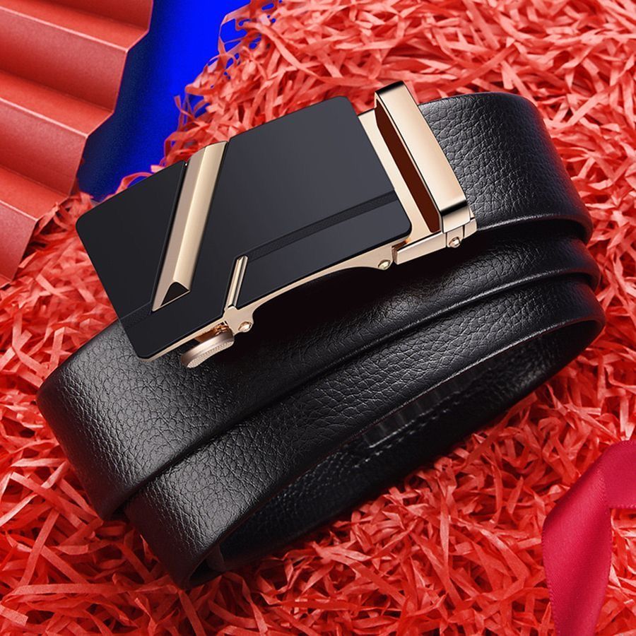 New alloy men's PU belt automatic buckle business belt versatile for young people casual pants leather belt