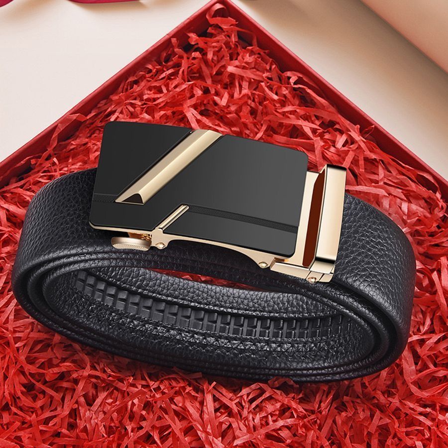 New alloy men's PU belt automatic buckle business belt versatile for young people casual pants leather belt