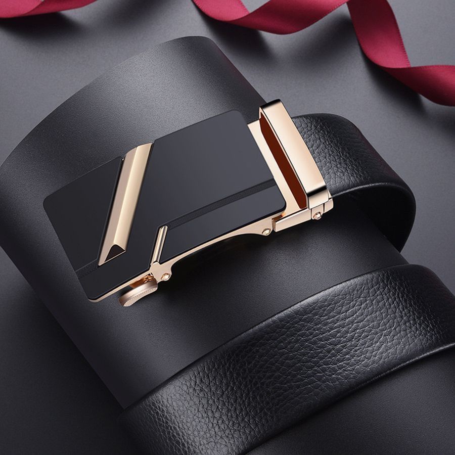 New alloy men's PU belt automatic buckle business belt versatile for young people casual pants leather belt